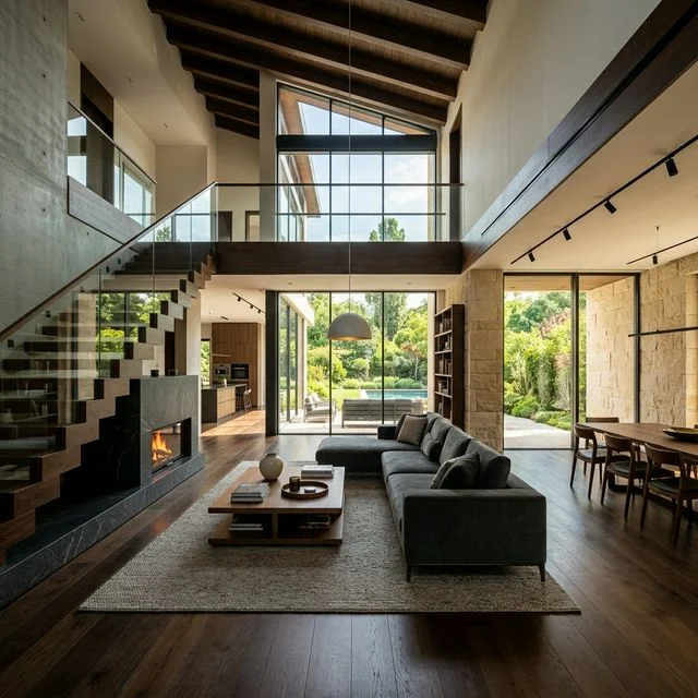 Interior architecture after editing — HDR-style warm light deep shadows