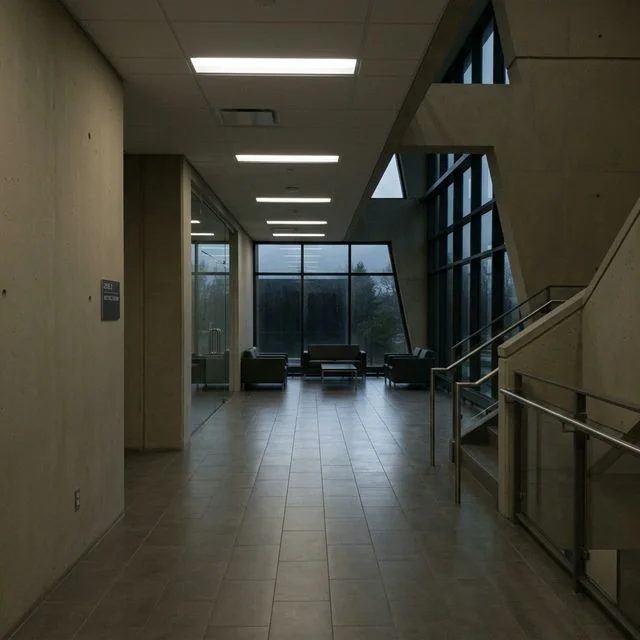 Interior architecture before editing — harsh lighting flat shadows